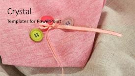 Presentation with embroidery pina cloth - Beautiful theme featuring gray pink ribbon - three buttons on light cloth backdrop and a coral colored foreground