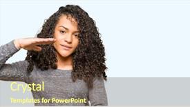  Presentation with curly hair - Colorful presentation design enhanced with gray scale - young beautiful woman with curly backdrop and a tawny brown colored foreground