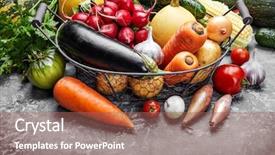  Presentation with vegan food - Audience pleasing PPT theme consisting of stillness - harvest vegetables with herb kitchen backdrop and a coral colored foreground