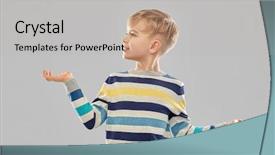  Presentation with hands holding - PPT theme with striped pullover holding something imaginary background and a light gray colored foreground