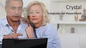  Presentation with computer - Slides consisting of grayish - mature couple with computer background and a  colored foreground