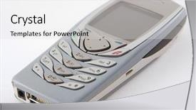  Presentation with phone - PPT theme having grayish - mobile phone against white background background and a  colored foreground