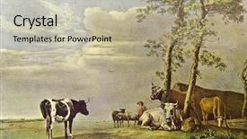  Presentation with reproduction - Colorful PPT layouts enhanced with o m - paulus potter grazing cows reproduction backdrop and a mint green colored foreground