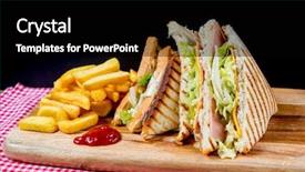  Presentation with cream cheese and fruit sandwich - PPT theme consisting of greasy - sandwich with bacon - chicken background and a black colored foreground