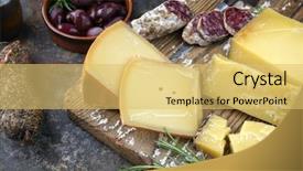  Presentation with cheese - PPT theme having greasy - traditional french cold cuts background and a yellow colored foreground