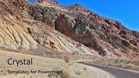  Presentation with death - Audience pleasing PPT theme consisting of great american road the road to dry and wild-colored mountains of death valley backdrop and a coral colored foreground