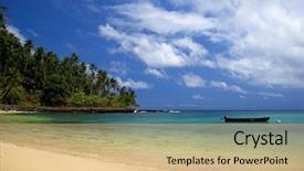  Presentation with blue water - Presentation design with great blue sky and turqoise background and a coral colored foreground