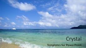  Presentation with blue sky - Colorful presentation theme enhanced with great blue sky and turqoise backdrop and a seafoam green colored foreground