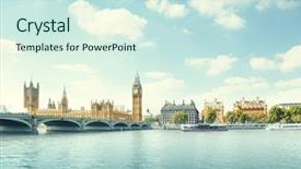  Presentation with parliament westminster london england - Beautiful presentation theme featuring great britain history - big ben and houses backdrop and a sky blue colored foreground