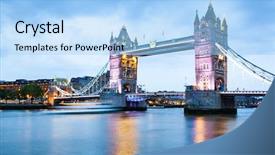  Presentation with london at night - Beautiful PPT theme featuring great britain history - tower bridge at night london backdrop and a light blue colored foreground