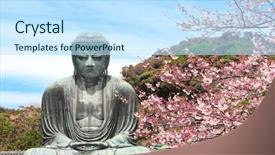  Presentation with japan sakura - Presentation design featuring great buddha and flowers background and a sky blue colored foreground