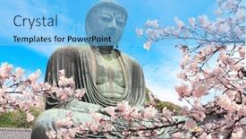  Presentation with japan sakura - Presentation design consisting of great-buddha-and-flowers background and a light blue colored foreground