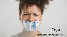  Presentation with woman covering man mouth hand - Audience pleasing presentation theme consisting of great concept for the global backdrop and a light gray colored foreground