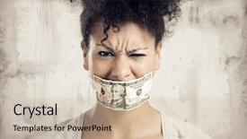  Presentation with woman covering man mouth hand - PPT theme consisting of beautiful ros wine with fizz background and a lemonade colored foreground