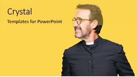  Presentation with catholic - Colorful slides enhanced with great god - middle age priest man wearing backdrop and a yellow colored foreground