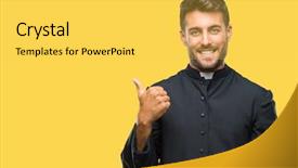  Presentation with christian - Presentation theme having great god - young catholic christian priest man background and a yellow colored foreground