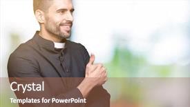 Presentation with christian - Amazing presentation design having great god - young christian priest over isolated backdrop and a coral colored foreground