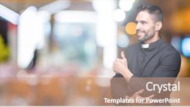  Presentation with christian templar knight looking - Slide deck featuring great god - young christian priest over isolated background and a coral colored foreground