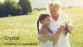  Presentation with sunlight - Presentation design featuring great-grandmother and granddaughter standing background and a yellow colored foreground