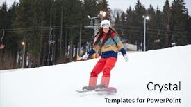  Presentation with lady - PPT theme consisting of great impressions - image of young lady snowboarder background and a  colored foreground