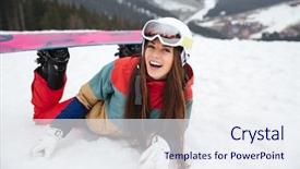  Presentation with lady - PPT theme having great impressions - image of young laughing lady background and a  colored foreground