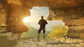  Presentation with helping man mountain - Beautiful PPT layouts featuring great impressions - man in cave mountain conceptual backdrop and a gold colored foreground
