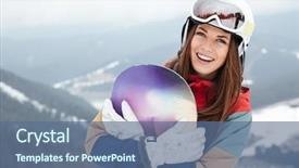  Presentation with holding hands - Slides enhanced with great impressions - picture of happy lady snowboarder background and a ocean colored foreground