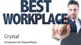  Presentation with best - Cool new PPT theme with employee job satisfaction - business man pointing the text backdrop and a white colored foreground