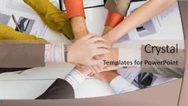 Presentation with business partner people joining hand - PPT theme having greatjob - close-up of pile of hands background and a  colored foreground