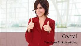  Presentation with young business woman smile show - Colorful PPT layouts enhanced with greatjob - young business woman portrait going backdrop and a crimson colored foreground