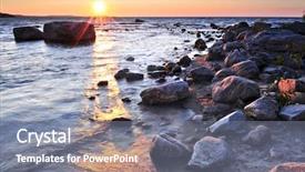  Presentation with great lakes - Colorful PPT theme enhanced with great lakes - sunset at the rocky shore backdrop and a gray colored foreground