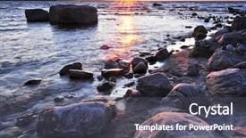  Presentation with great lakes - Audience pleasing presentation design consisting of great lakes - sunset at the rocky shore backdrop and a dark gray colored foreground