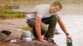  Presentation with water pollution polluted lake - PPT theme having great lakes - young male adult fetching fresh background and a  colored foreground