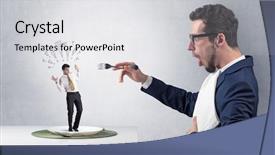  Presentation with eat - Audience pleasing theme consisting of great leader - huge businessman starting to eat backdrop and a white colored foreground