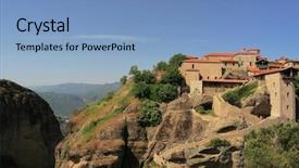  Presentation with monastery - Colorful theme enhanced with great meteora monastery of meteora in thessalia greece backdrop and a light blue colored foreground