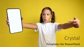  Presentation with smartphone app - Slide set featuring great-mobile-offer-happy-girl background and a  colored foreground