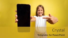  Presentation with smartphone app - PPT theme enhanced with great-mobile-offer-happy-girl background and a gold colored foreground