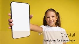  Presentation with smartphone app - Presentation having great-mobile-offer-happy-girl background and a  colored foreground