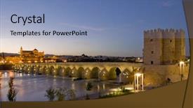  Presentation with cordoba - Slides having great mosque - roman bridge with calahorra tower background and a teal colored foreground