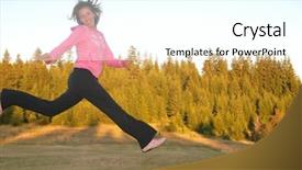 Presentation with pretty girl - Presentation enhanced with great outdoors - pretty girl jumping background and a  colored foreground