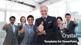  Presentation with ethnic - Theme enhanced with great people - happy multi-ethnic business team background and a dark gray colored foreground