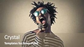  Presentation with singer - Slide deck consisting of different types of cases for storing sport and city spectacles background and a tawny brown colored foreground