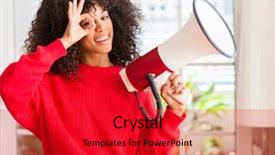  Presentation with eye african american models - Presentation theme with great speakers - african american woman holding megaphone background and a  colored foreground