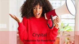  Presentation with holding hands - Presentation design consisting of great speakers - african american woman holding megaphone background and a red colored foreground