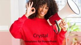  Presentation with elementary school african american female - Slide set with great speakers - african american woman holding megaphone background and a  colored foreground