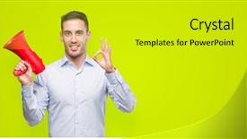  Presentation with microphone - Audience pleasing presentation theme consisting of great speakers - handsome young man holding microphone backdrop and a gold colored foreground