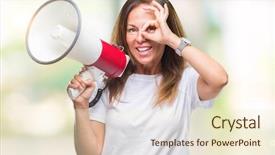  Presentation with yelling - Presentation consisting of great speakers - middle age hispanic woman yelling background and a  colored foreground