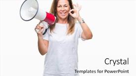  Presentation with age of enlightenment - Audience pleasing presentation theme consisting of great speakers - middle age hispanic woman yelling backdrop and a  colored foreground