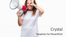  Presentation with yelling - PPT theme having great speakers - middle age hispanic woman yelling background and a  colored foreground