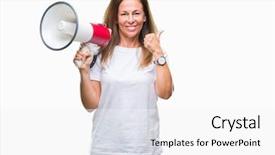  Presentation with yelling - Cool new PPT theme with great speakers - middle age hispanic woman yelling backdrop and a  colored foreground